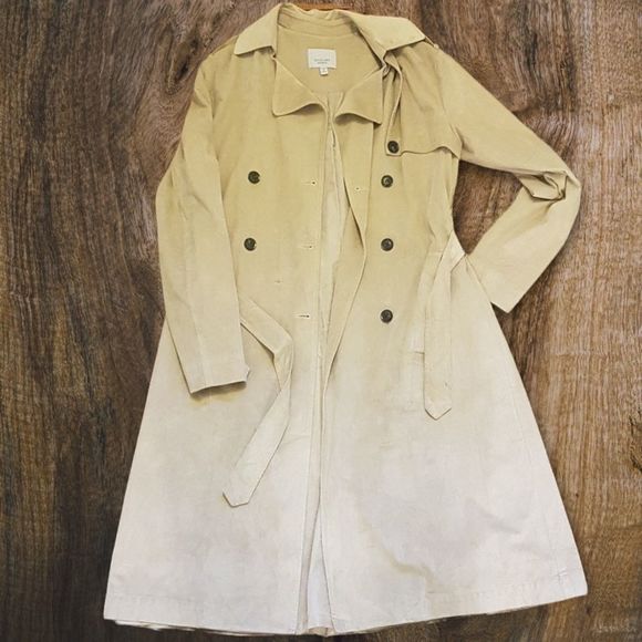 CLEARANCE Trench Coat Beige Camel Color Vegan Ultra Suede Cloth Size Small - Picture 2 of 8